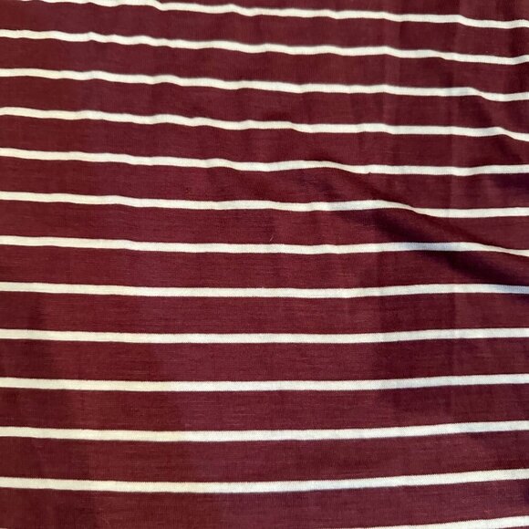 August Mist Burgundy White Striped Cold Shoulder Ruffle Knit Top L - Picture 9 of 9